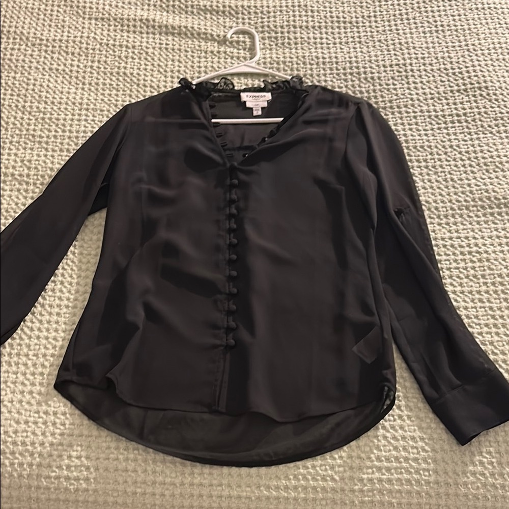 Express Black Long Sleeve Mandarin Collar Blouse